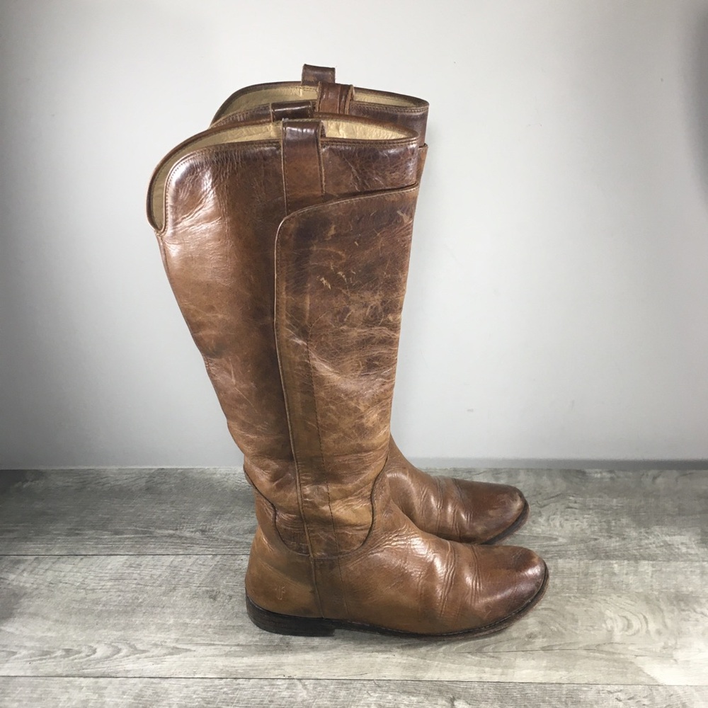 Frye 76534 Paige Tall Riding Brown Distressed Leather Knee High Womens Boots 8 B